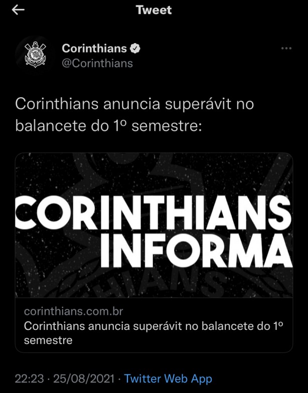 corinthians anuncia super�vit