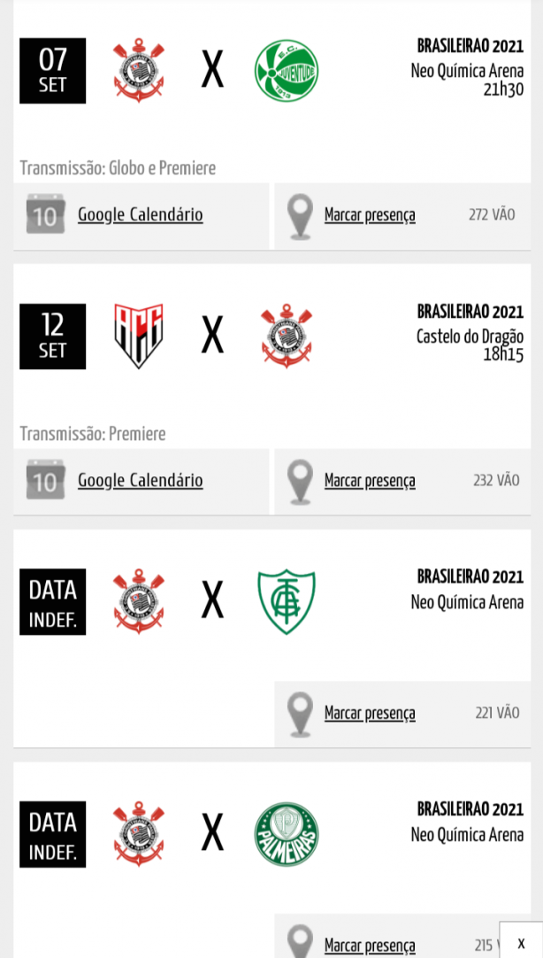 Jogos Corinthians F ao vivo, tabela, resultados