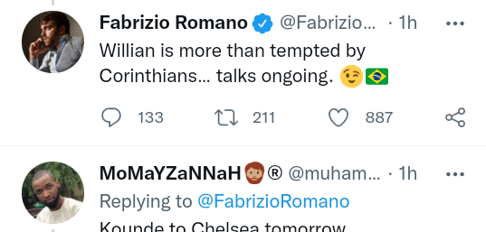 Se esse novo tweet do tal Fabrizio Romano sobre o Willian confere, podem comear a comemorar!