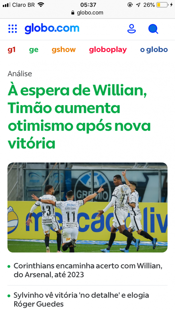 Corinthians encaminha acerto com Willian at 2023 e aguarda resciso com o Arsenal
