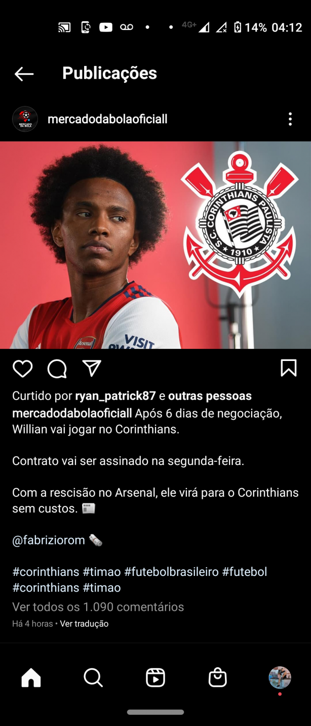 Willian ser jogador do Corinthians.