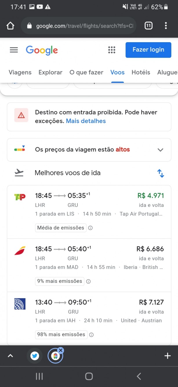 Voo do william para o brasil