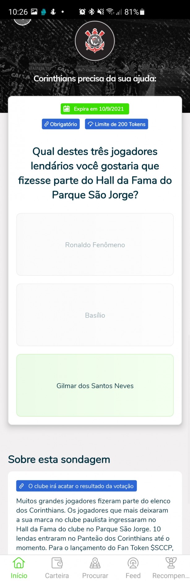 Primeira enquete $SCCP S�cios.com