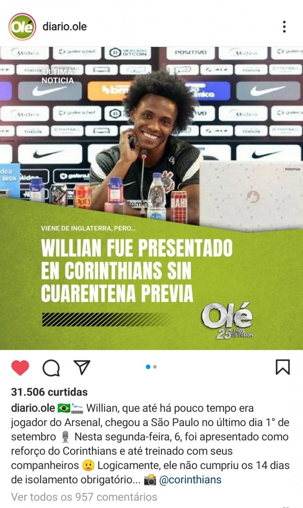 Jornal argentino critica Willian