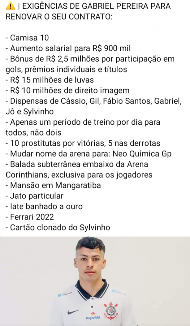 Exigências de Gabriel Pereira para renovar contrato: