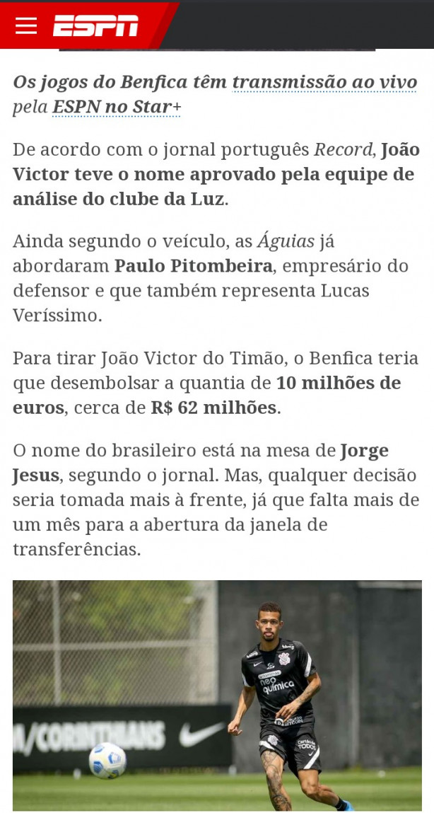 João Vitor na mira do Benfica.