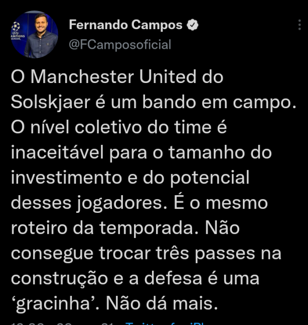 Jornalista Fernando campos falando do Manchester United...
