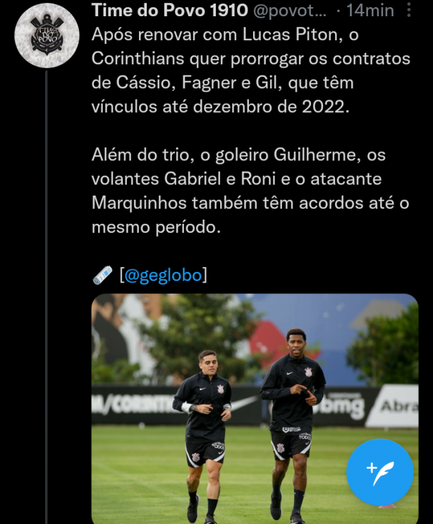 (Ge)Corinthians quer prorrogar contratos de outros jogadores