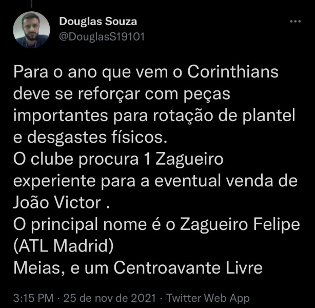 Se Joo Victor for vendido, Corinthians mira retorno de Felipe