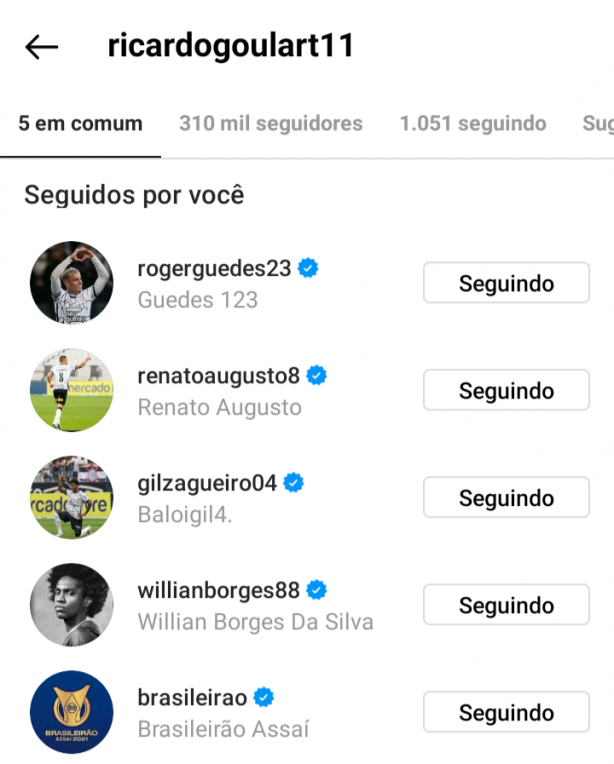Vejam quem está seguindo Ricardo Goulart no Instagram: