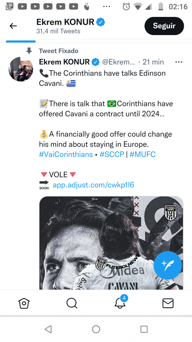 Jornalista Ingls Crava - 3 anos de contrato por Cavani