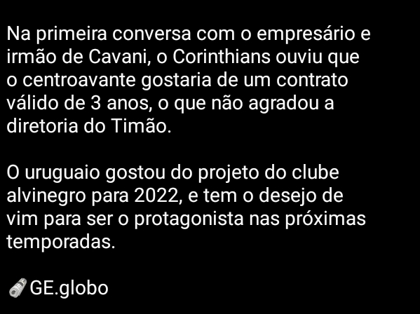 Atualiza��o sobre o cavani