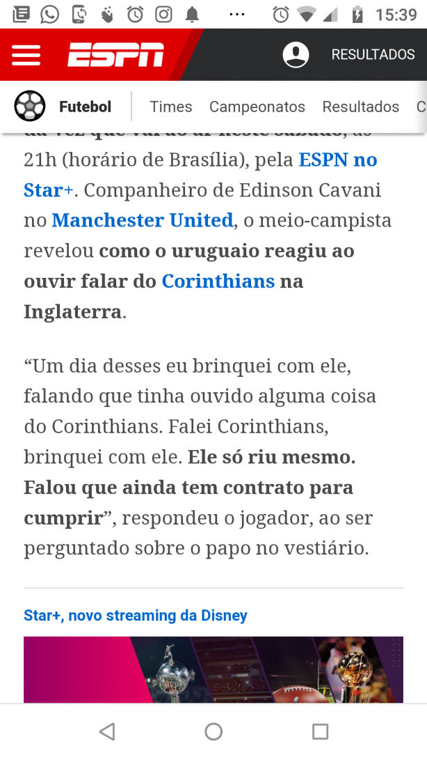 Fred perguntou a cavani sobre o Corinthians