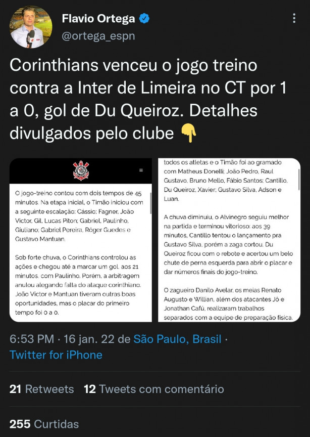 (Sem bait) Corinthians 1x0 Inter de Limeira, Flávio Ortega
