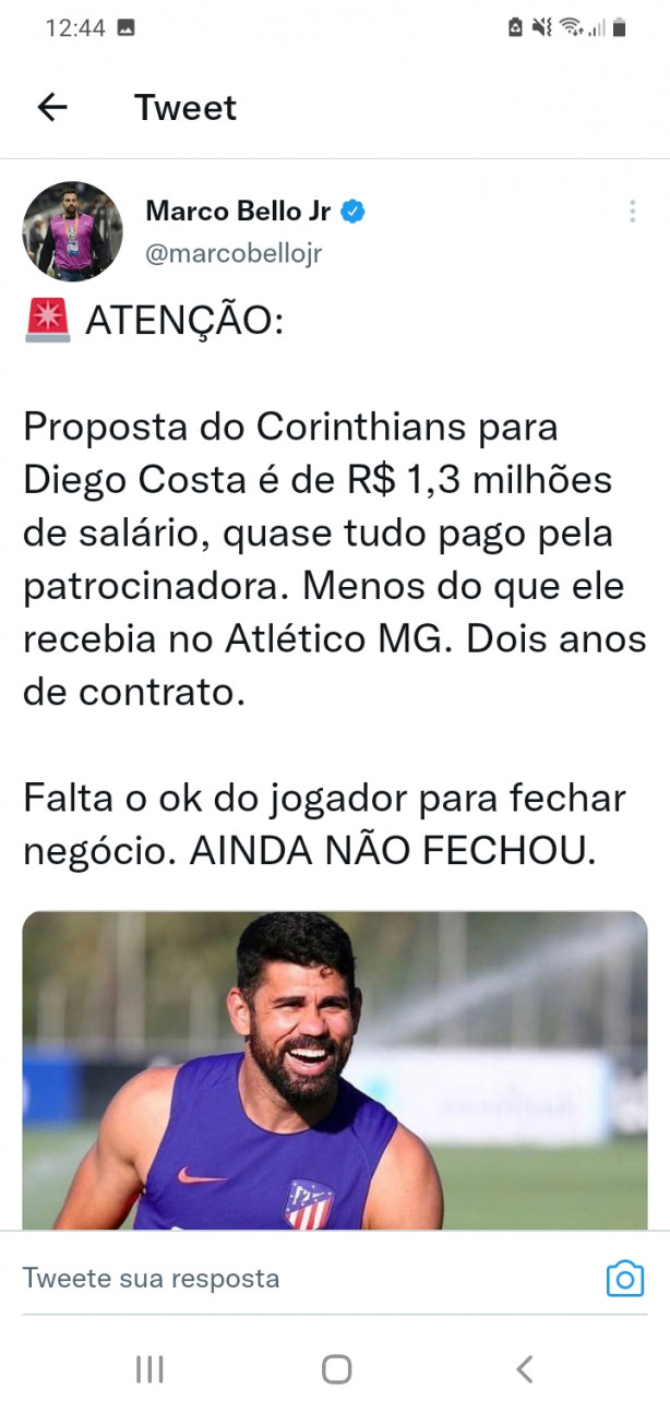 INFO-Corinthians faz proposta pelo Diego Costa-Veja Detalhes