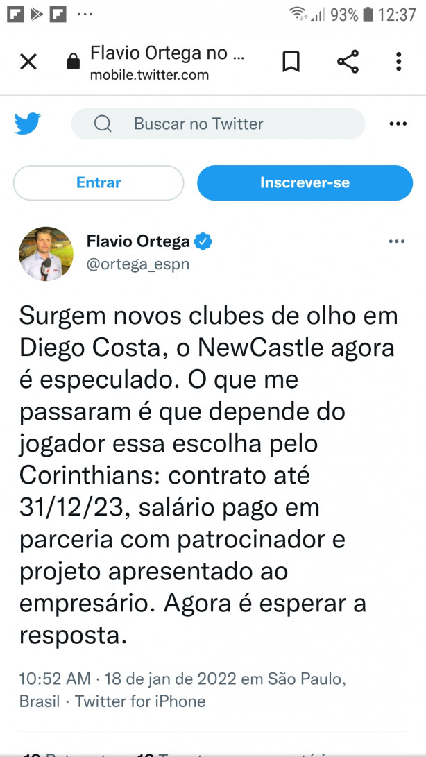 informao do Flvio Ortega sobre o Diego Costa
