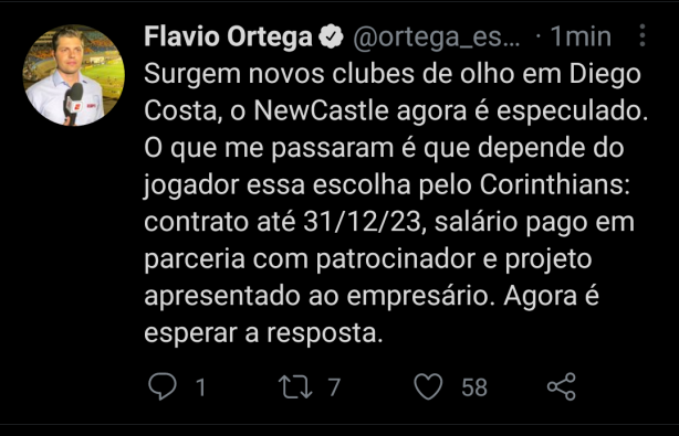 Segundo Flvio Ortega, s depende do Diego Costa agora!