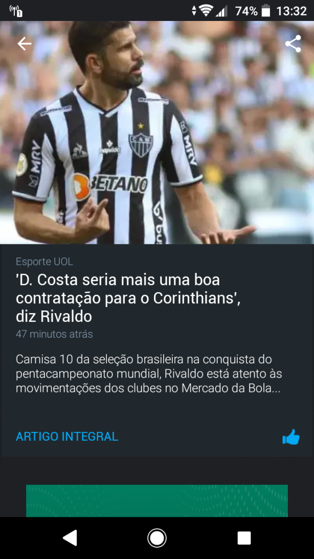 Rivaldo fala que Diego Costa pode ser mais uma boa contratação do corinthians