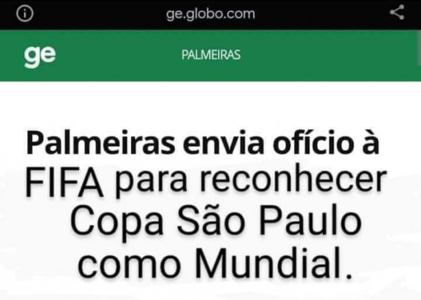 Sou corintiano mais a verdade  que o Palmeiras est prestes a ser bicampeo mundial sim