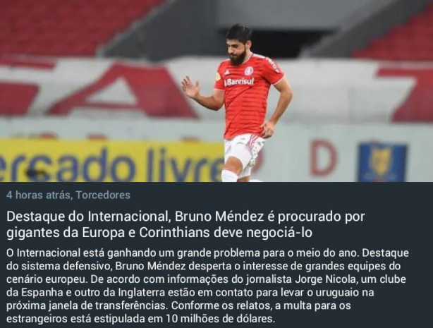 Segundo nicola Bruno Mendez pode estar de sada pra um time europeu!