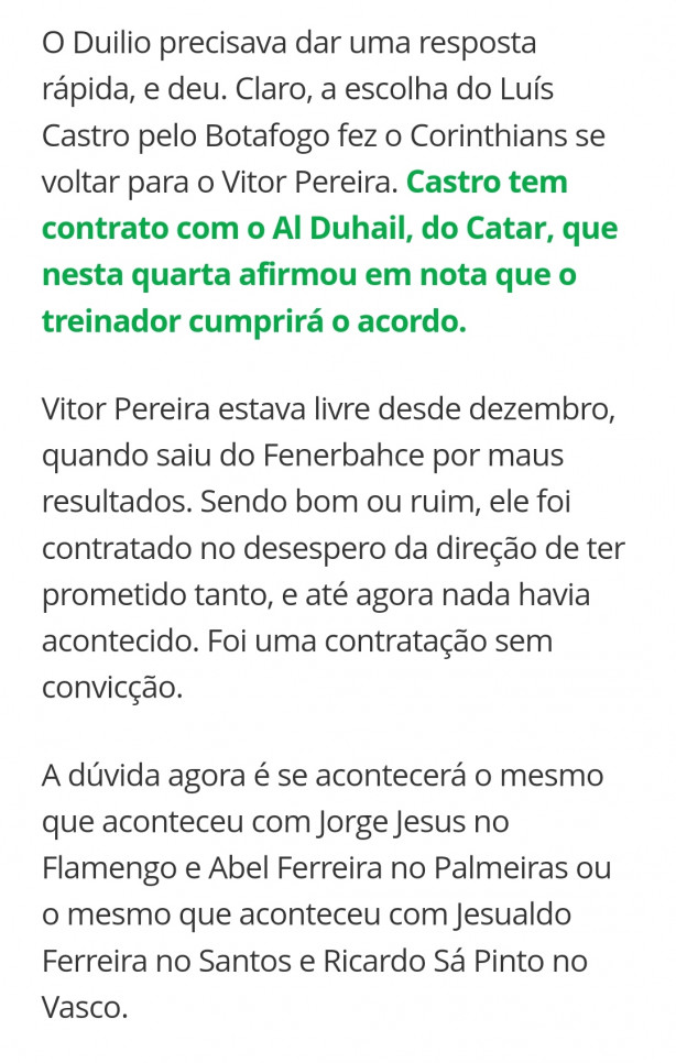 Nunca foi Corinthians.