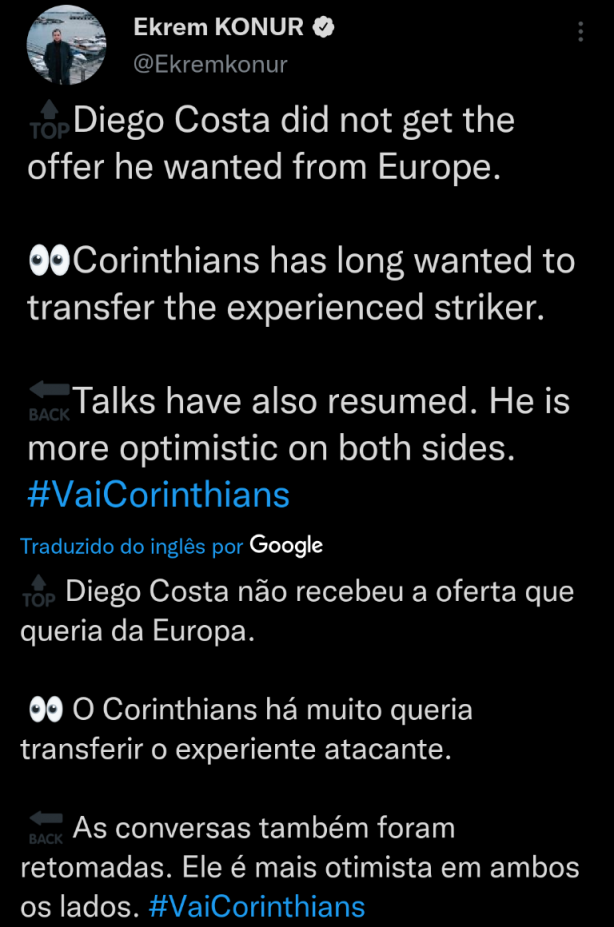 Ekrem Konur: Diego Costa est� otimista