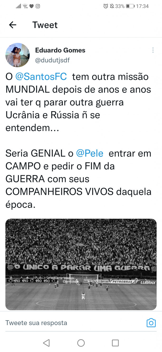 (OFF) Torcedor do Santos pede pra Pel parar a Guerra
