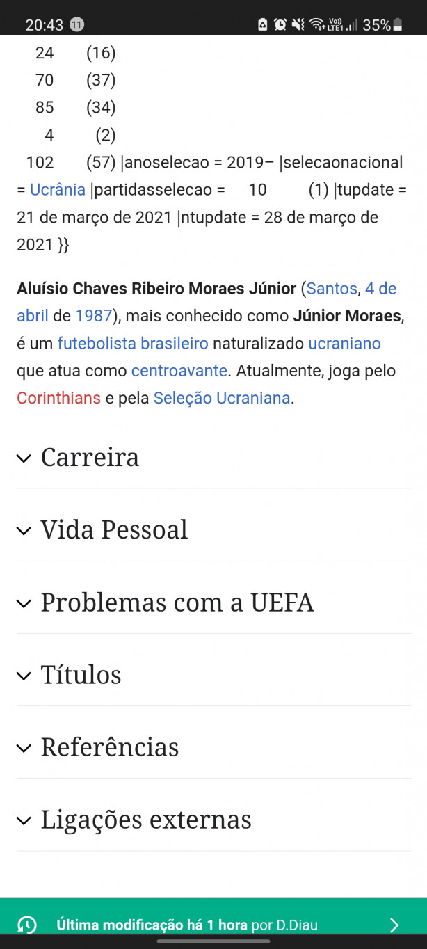Os Caras já atualizaram o Wikipedia Junior Moraes