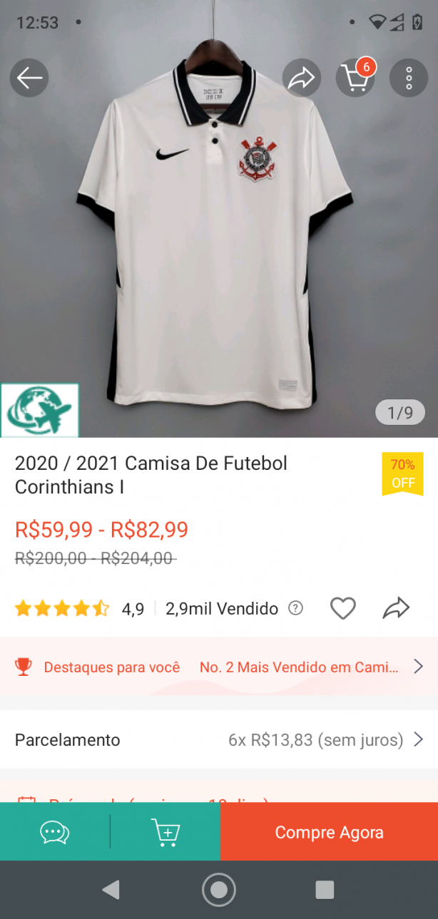Aplicativo shopee, camisa tailandesa, n�o tem diferen�a