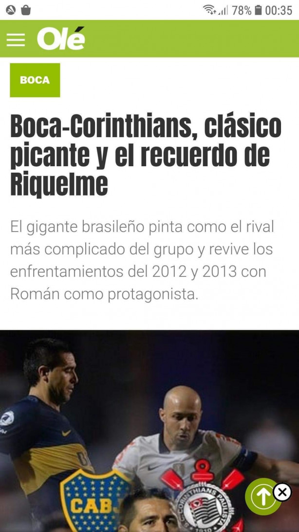 Jornal Ol da Argentina exaltando o Corinthians