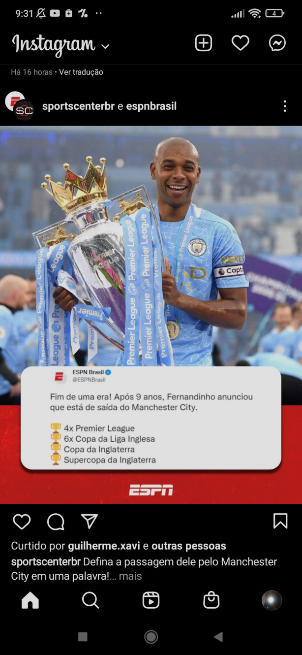 Fernandinho sa�ndo do Manchester city