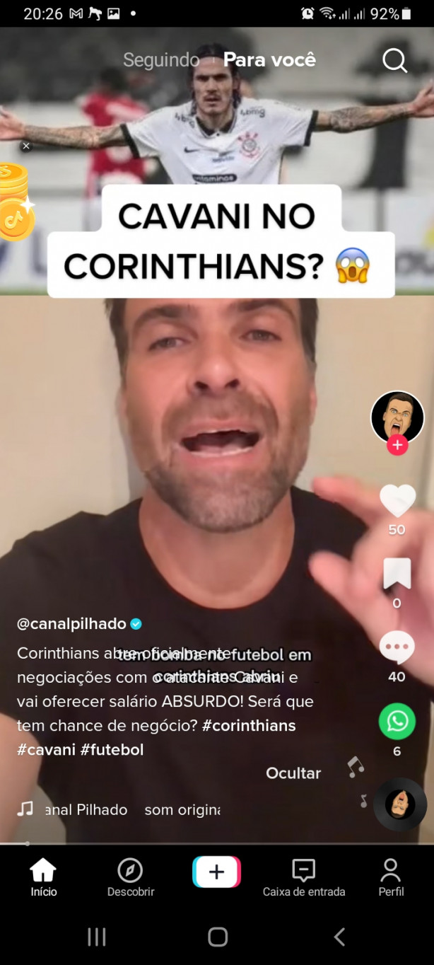'Corinthians negocia com Cavani' afirma apresentador