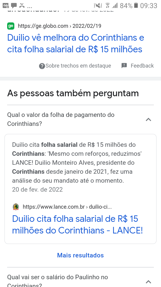 Folha salarial Corinthians