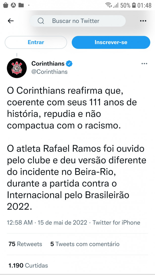 Corinthians acaba de postar no Twitter...