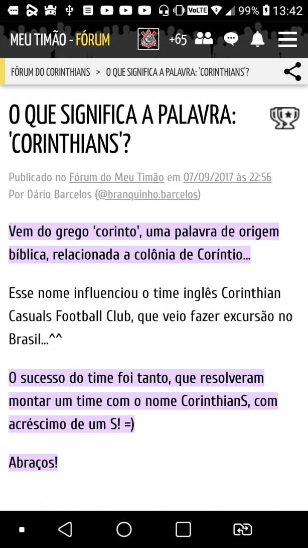Descobri agora pouco o significado de "Corinthians"