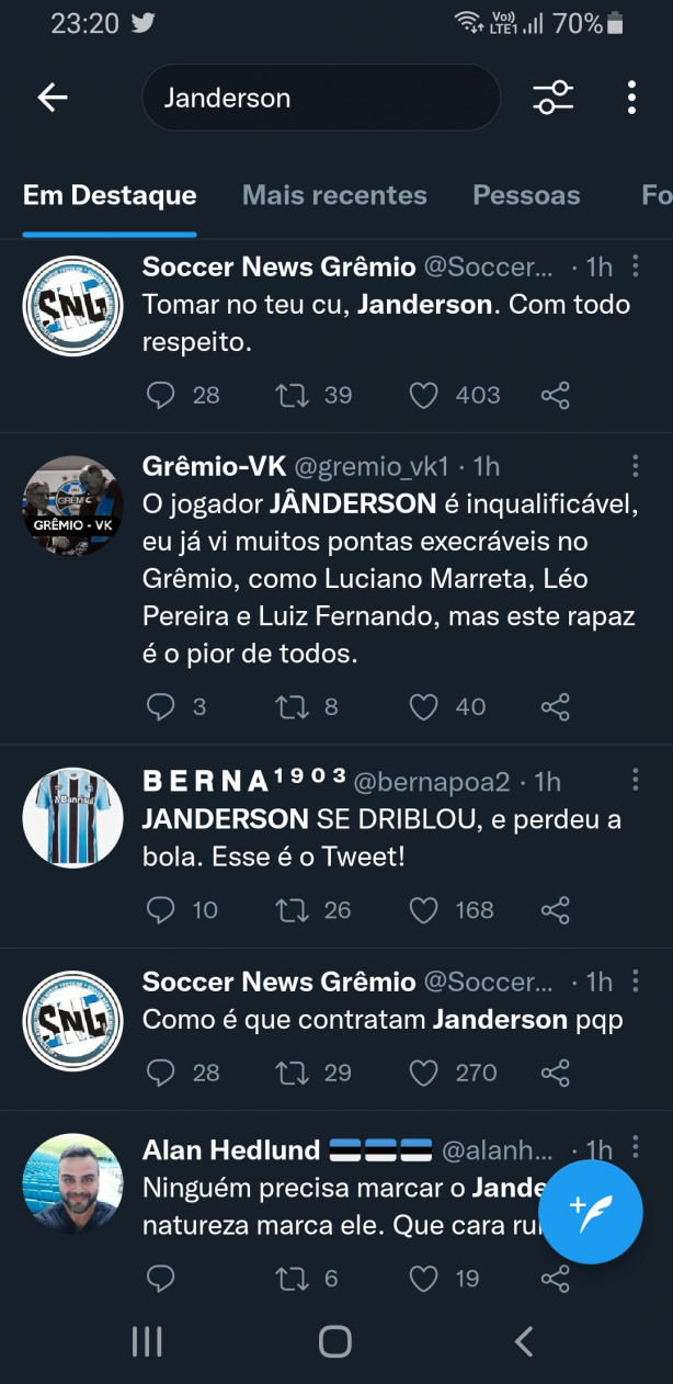 Torcida do Grêmio tá feliz com o Janderson!