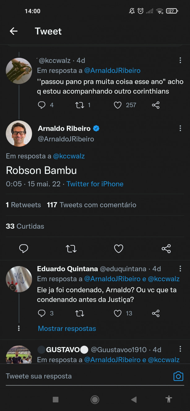 Na Sua Opinio Corinthians e Robson Bamb deveriam processar o Jornalista Arnaldo Ribeiro?