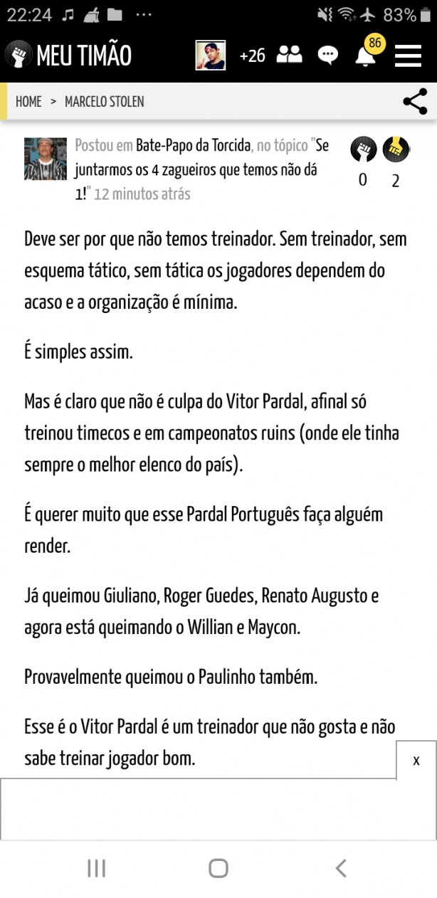 Marcelo para novo técnico do Corinthians, ele tem todas as soluções