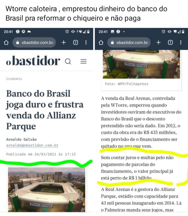 Off W Torre e o calote no banco do Brasil (A mais se fosse o Corinthians...)