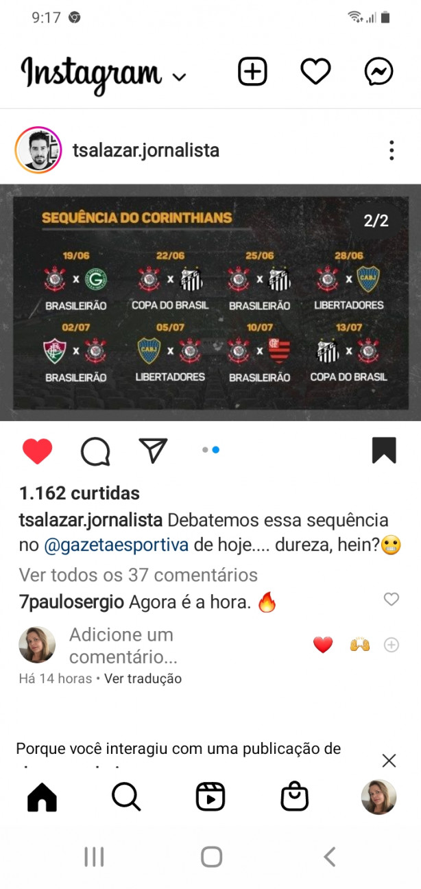 Sequ�ncia do Corinthians. Um Jogo a cada 3 dias.