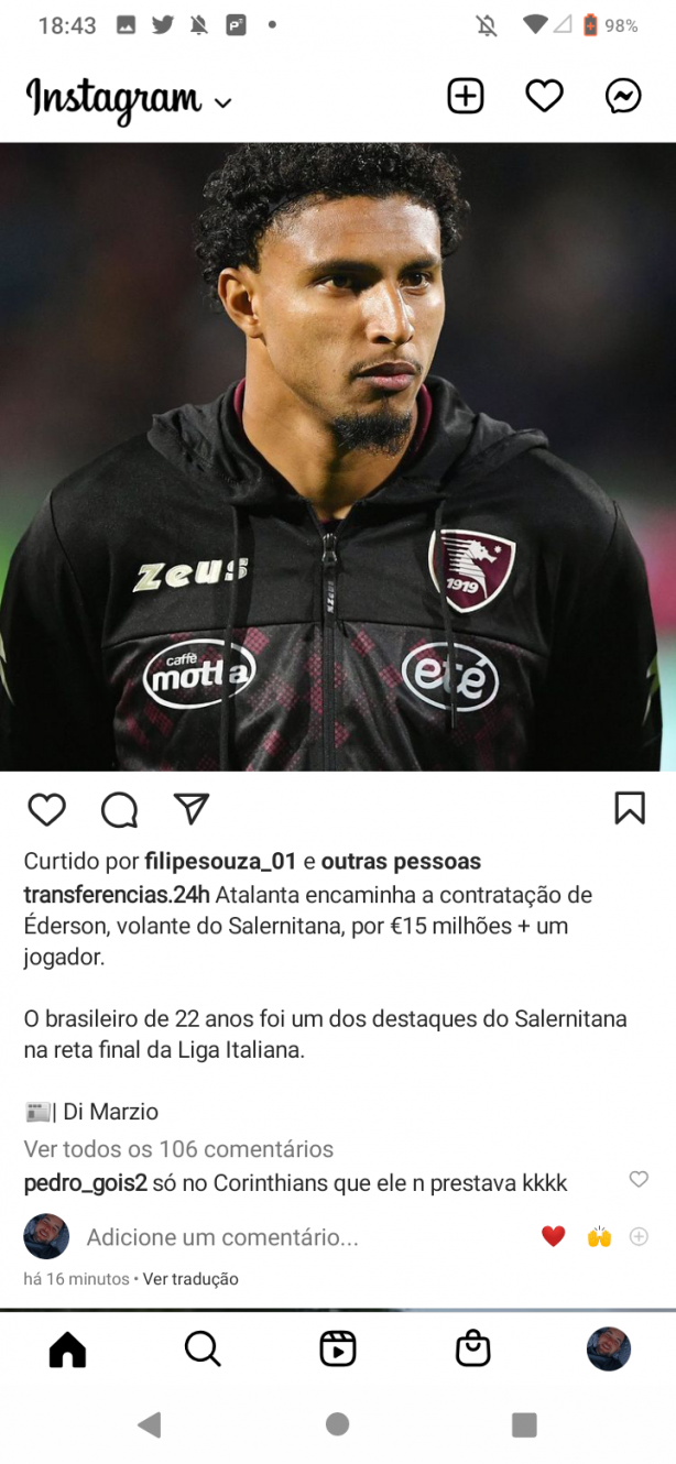 Atalanta fecha a contratação de Ederson ex Corinthians!