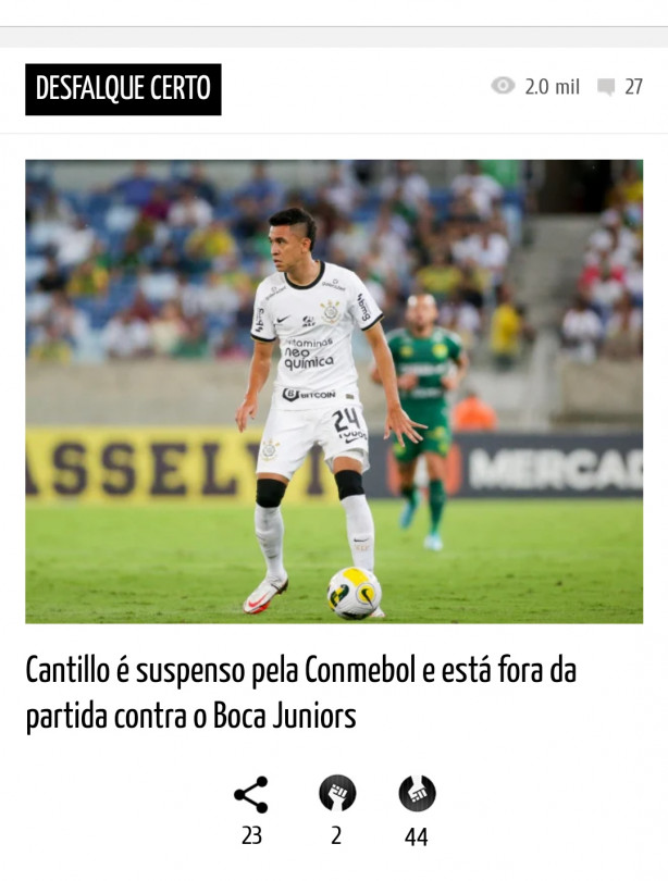 " Corinthians promete pressionar Conmebol por punio ao Boca, pelos atos de Racismo "