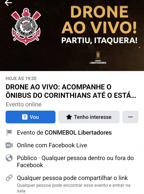 Transmissão da chegada do Corinthians com Drone