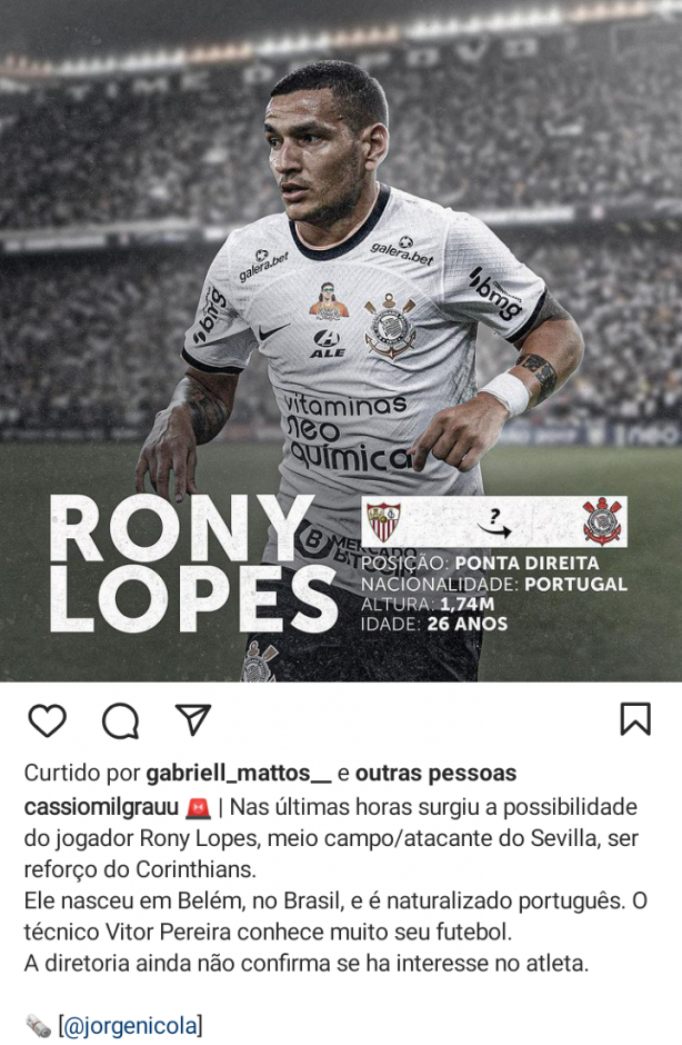 Rony Lopes No Timão?
