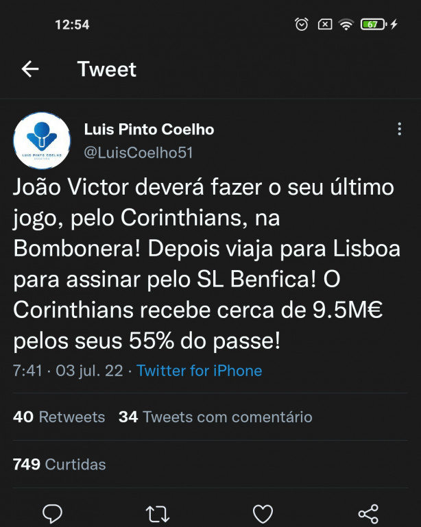 Jornalistas Português, João Victor 9,5 milhões de Euros pelos 55%