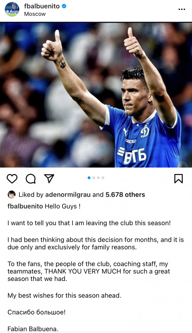 Balbuena acaba de anunciar sua sada do Dynamo!