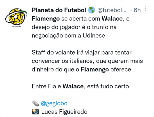 Flamengo est fechando com outro, no devem estar atrs do Vera...