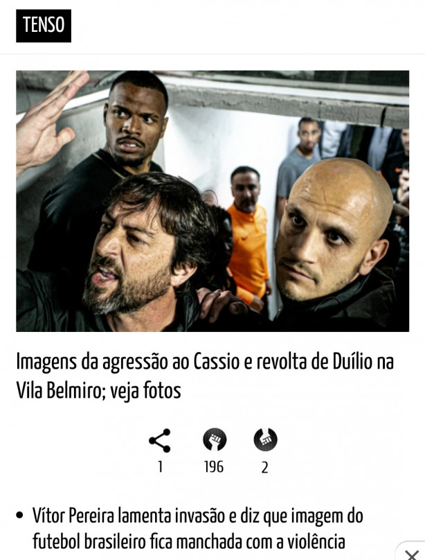 Flamengo/santos, j so 2 jogos consecutivos c/ agresso e destruio de patrimnios do Corinthians