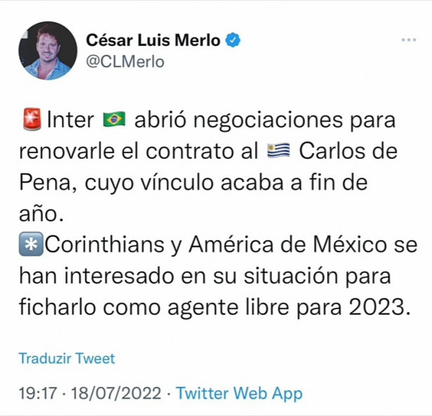 Corinthians tem interesse em Carlos de Pena