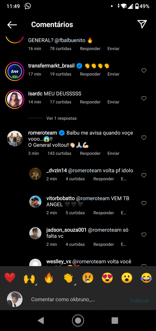 Romero no Insta do Corinthians